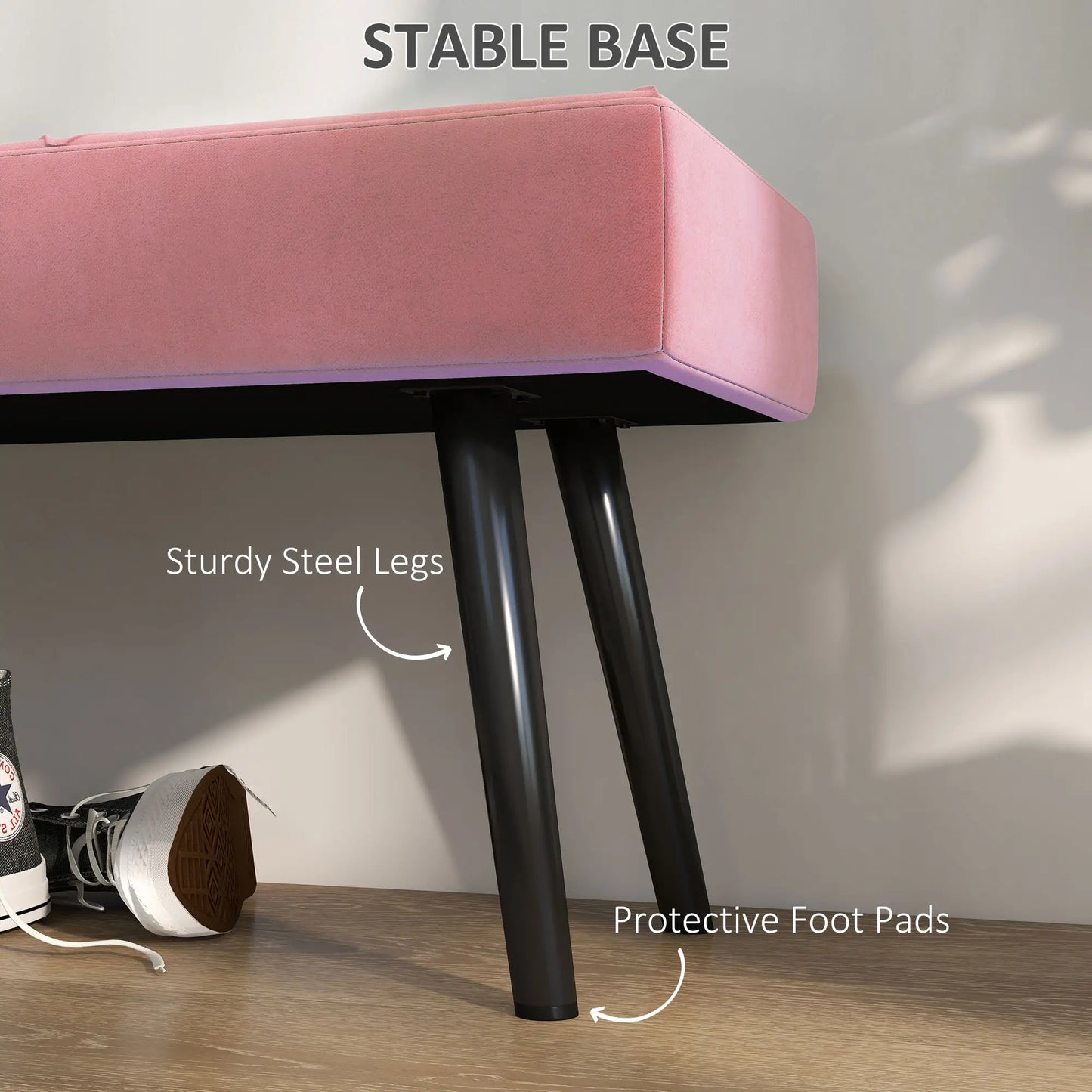 39 Inches Upholstered Bedroom Bench, Modern, Steel Legs, Pink Storage Ottomans & Benches at Gallery Canada