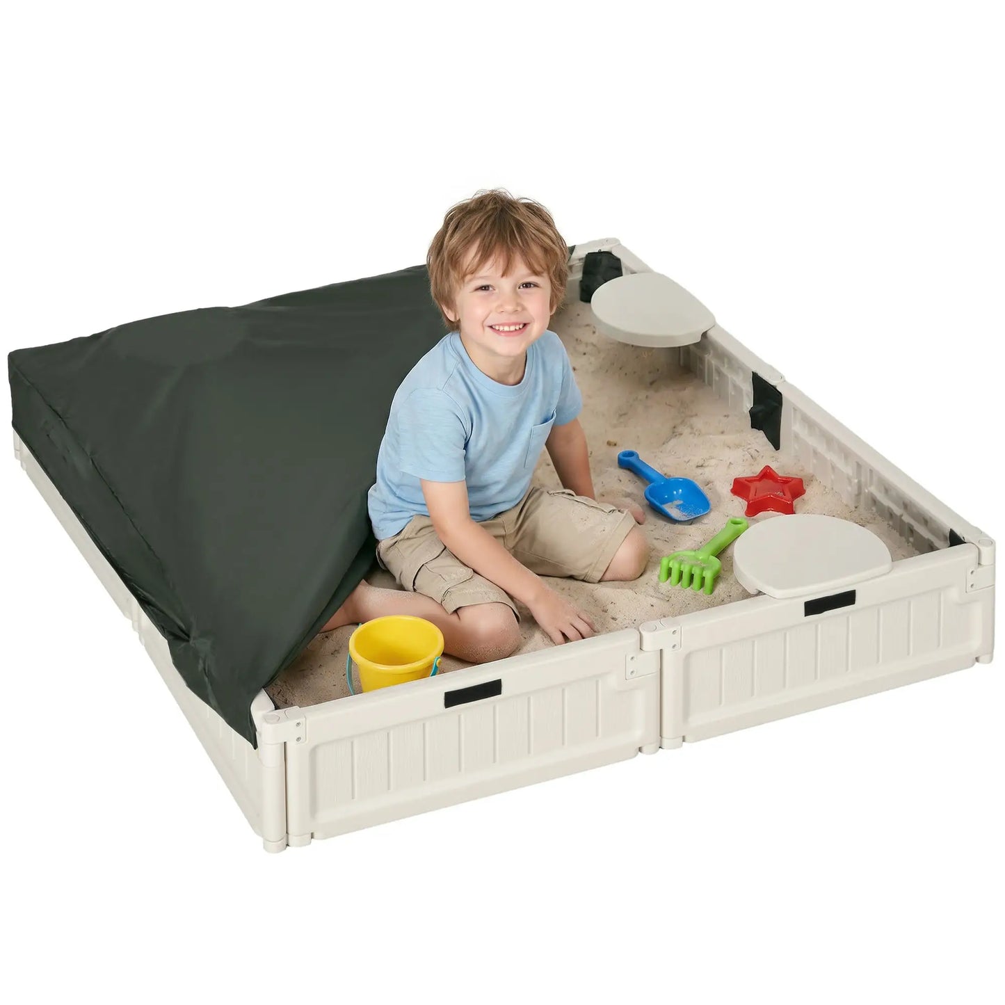 Kids Outdoor Sandbox with Canopy, Fabric Liner, Cream White Sandboxes & Accessories at Gallery Canada