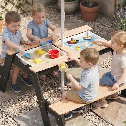 Kids Picnic Table with Umbrella, 3 in 1 Wooden Sand &; Water Table with 2 Hidden Play Boxes for Patio, Ages 3-6 Kids Outdoor Furniture at Gallery Canada