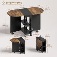 Folding Dining Table, Drop Leaf Design, 2 Shelves, 120cm, Rustic Brown, Brown