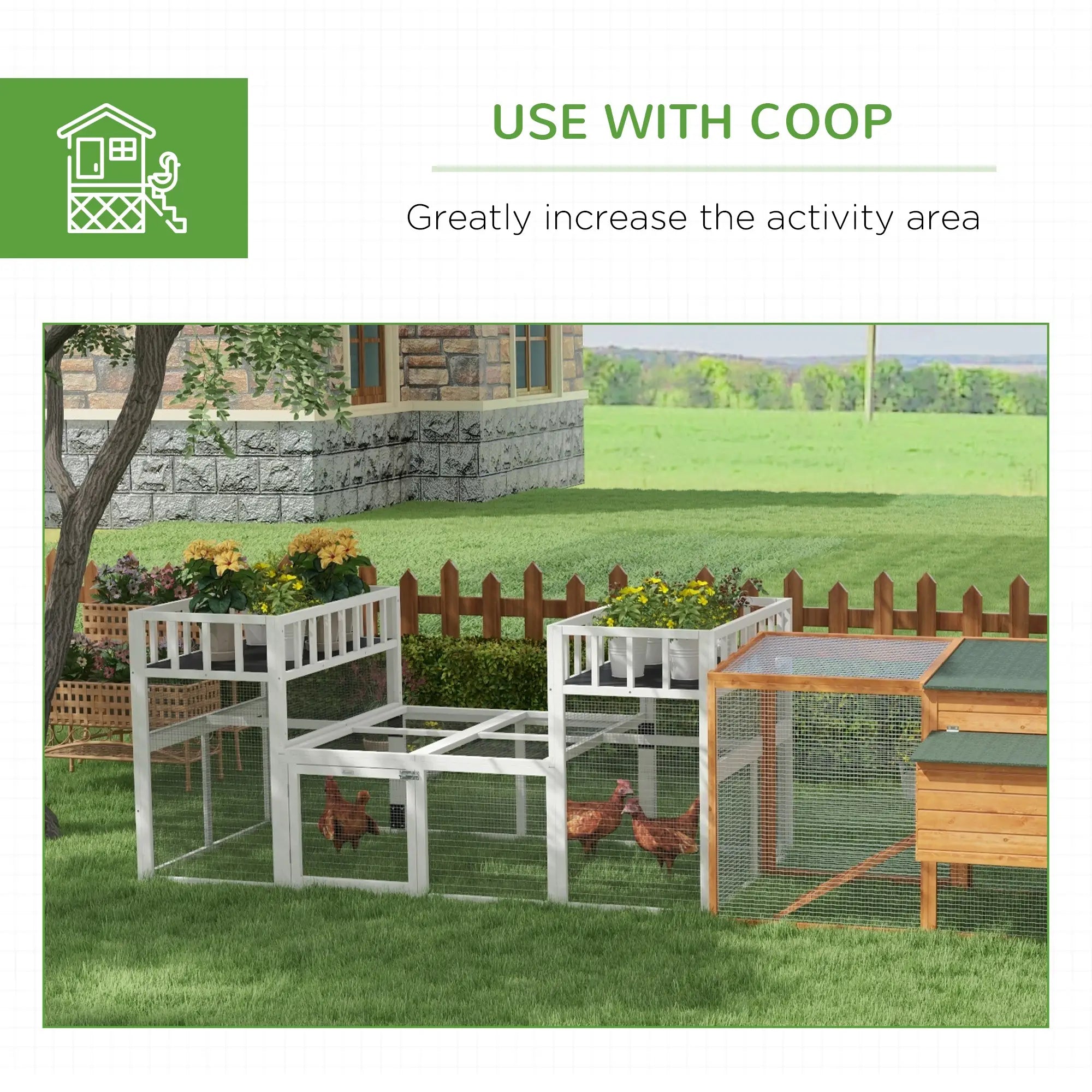 7.3' x 3.6' Wooden Chicken Coop, Storage Shelf, White Chicken Coops at Gallery Canada