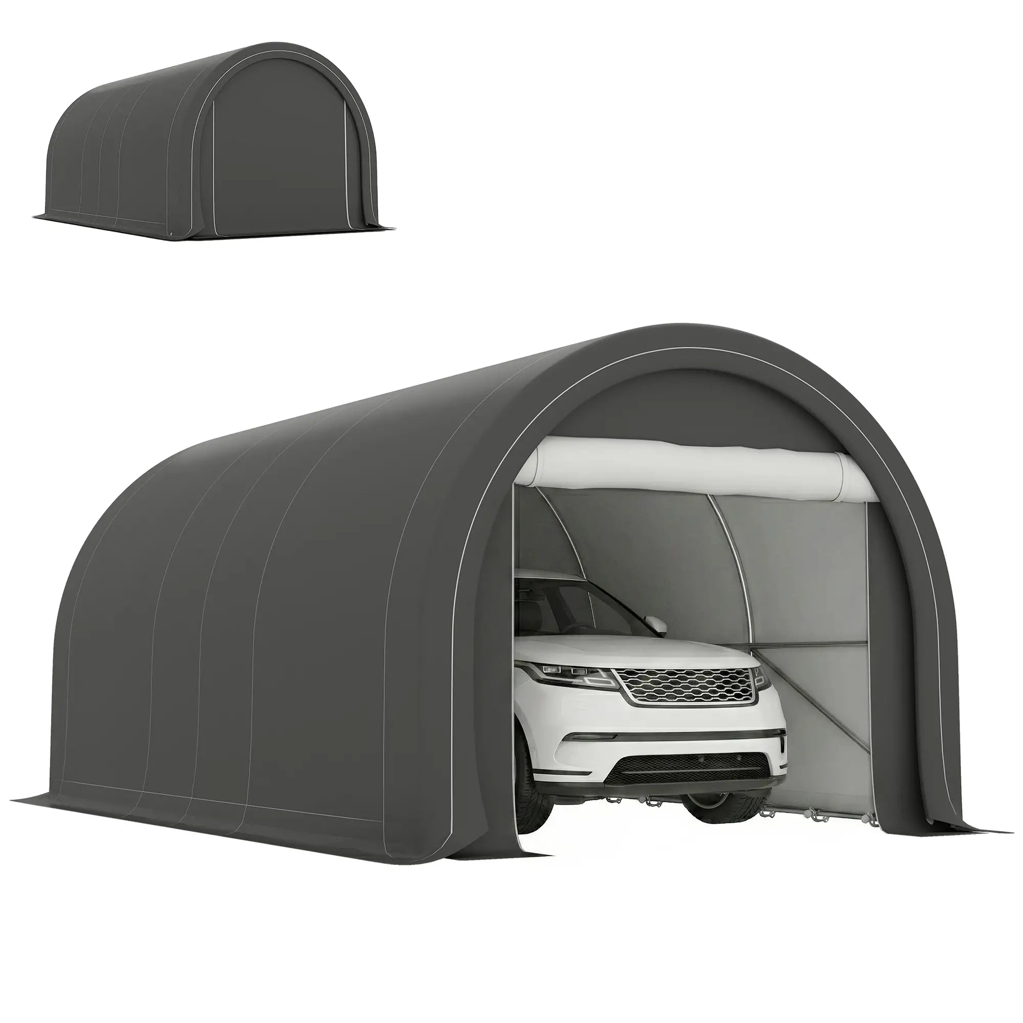 10' x 16' Heavy Duty Carport Tent, Zippered Door, PE Cover, Grey Car Shelters Grey at Gallery Canada