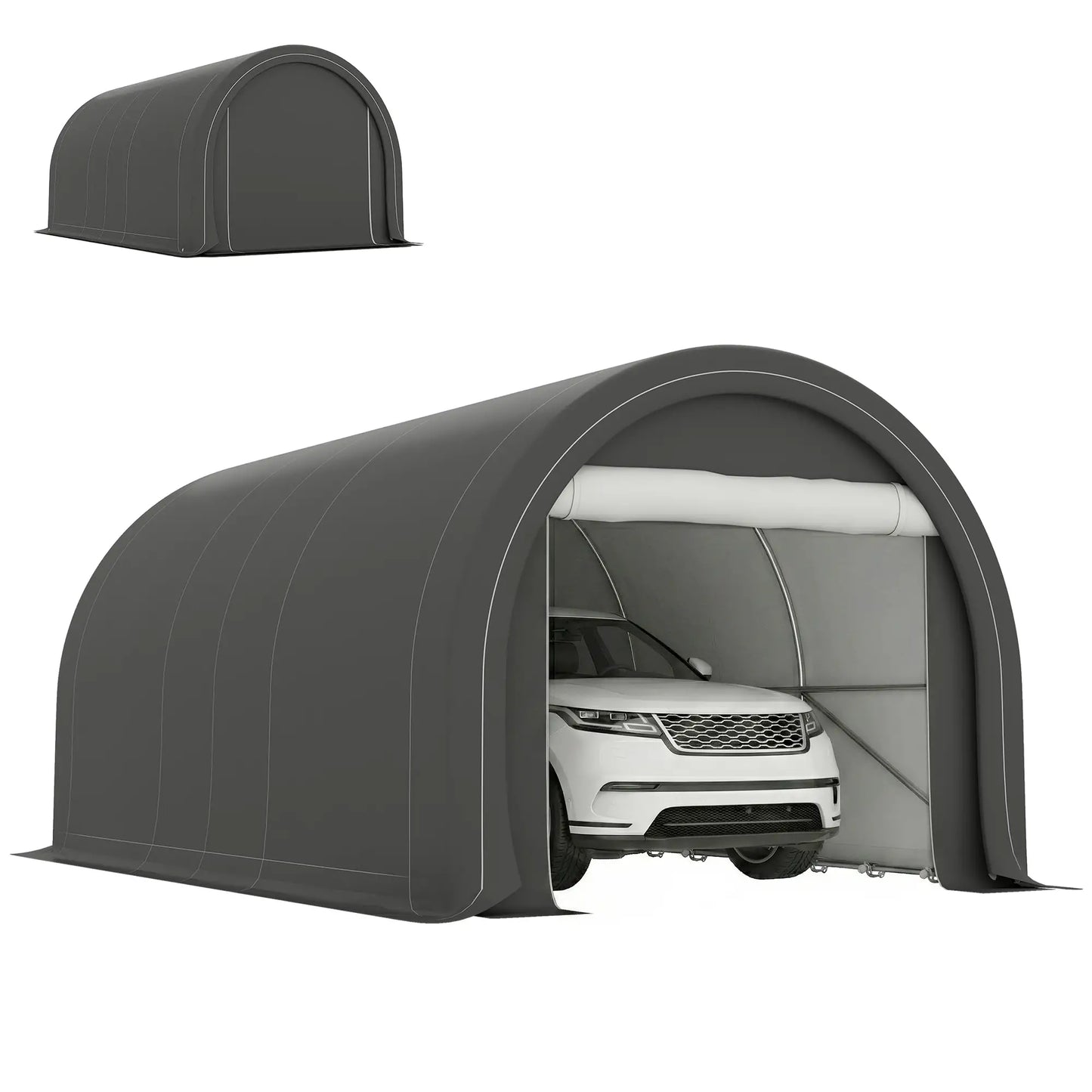 10' x 16' Heavy Duty Carport Tent, Zippered Door, PE Cover, Grey Car Shelters Grey at Gallery Canada