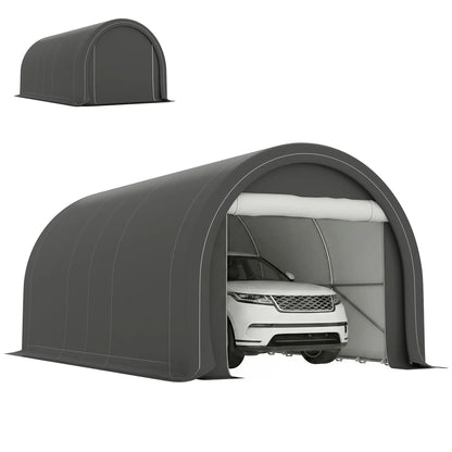 10' x 16' Heavy Duty Carport Tent, Zippered Door, PE Cover, Grey Car Shelters Grey at Gallery Canada