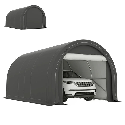 10' x 16' Heavy Duty Carport Tent, Zippered Door, PE Cover, Grey Car Shelters Grey at Gallery Canada