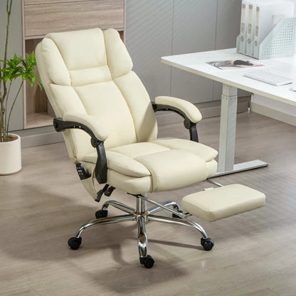 Reclining Massage Office Chair, 6-Point Vibration, Footrest, High Back, White Massage Chairs at Gallery Canada