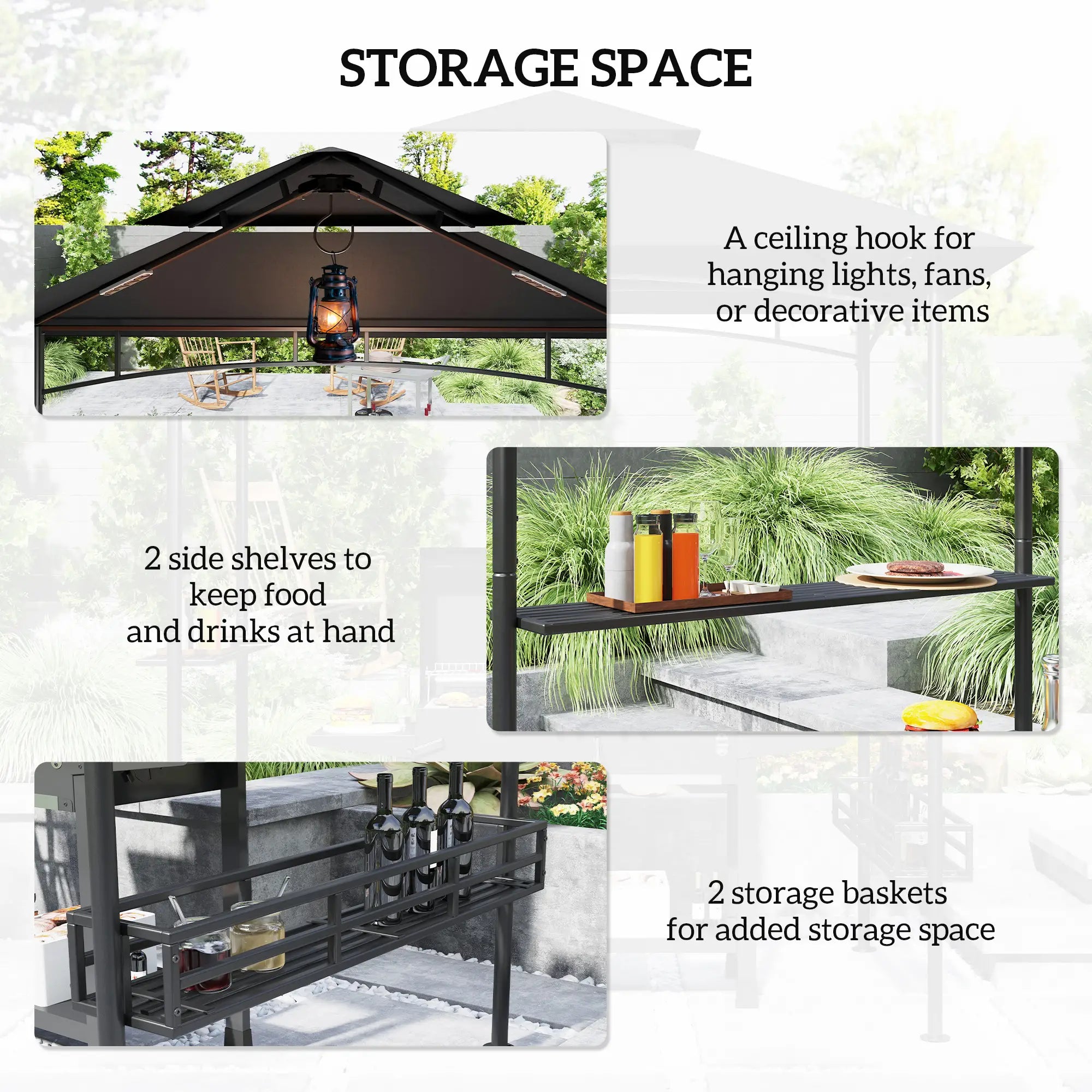8' x 5' BBQ Gazebo, 2-Tier With Shelves, Storage Basket, Dark Grey BBQ Grill Gazebos at Gallery Canada
