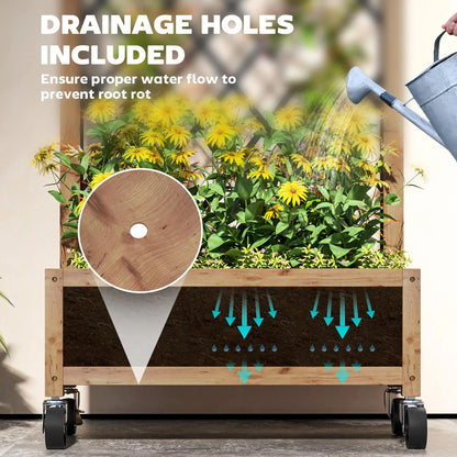 Raised Garden Bed With Metal Trellis, Elevated Planter Box With Wheels, 20.5" x 9.8" x 38.2", Brown Wooden Planter Boxes at Gallery Canada