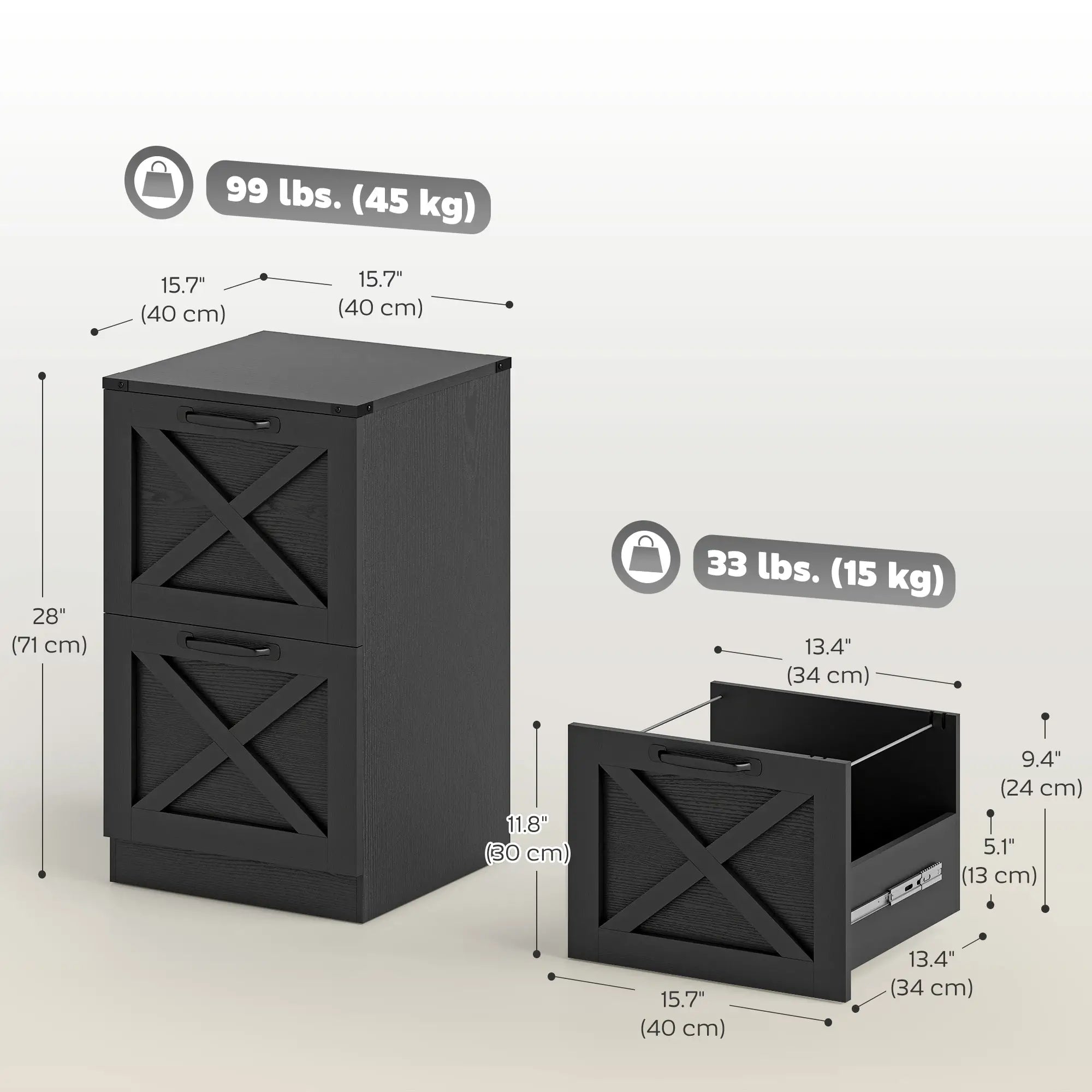 2-Drawer File Cabinet, Silent Slides, Vertical Farmhouse, Black Office Cabinets & Cupboards at Gallery Canada