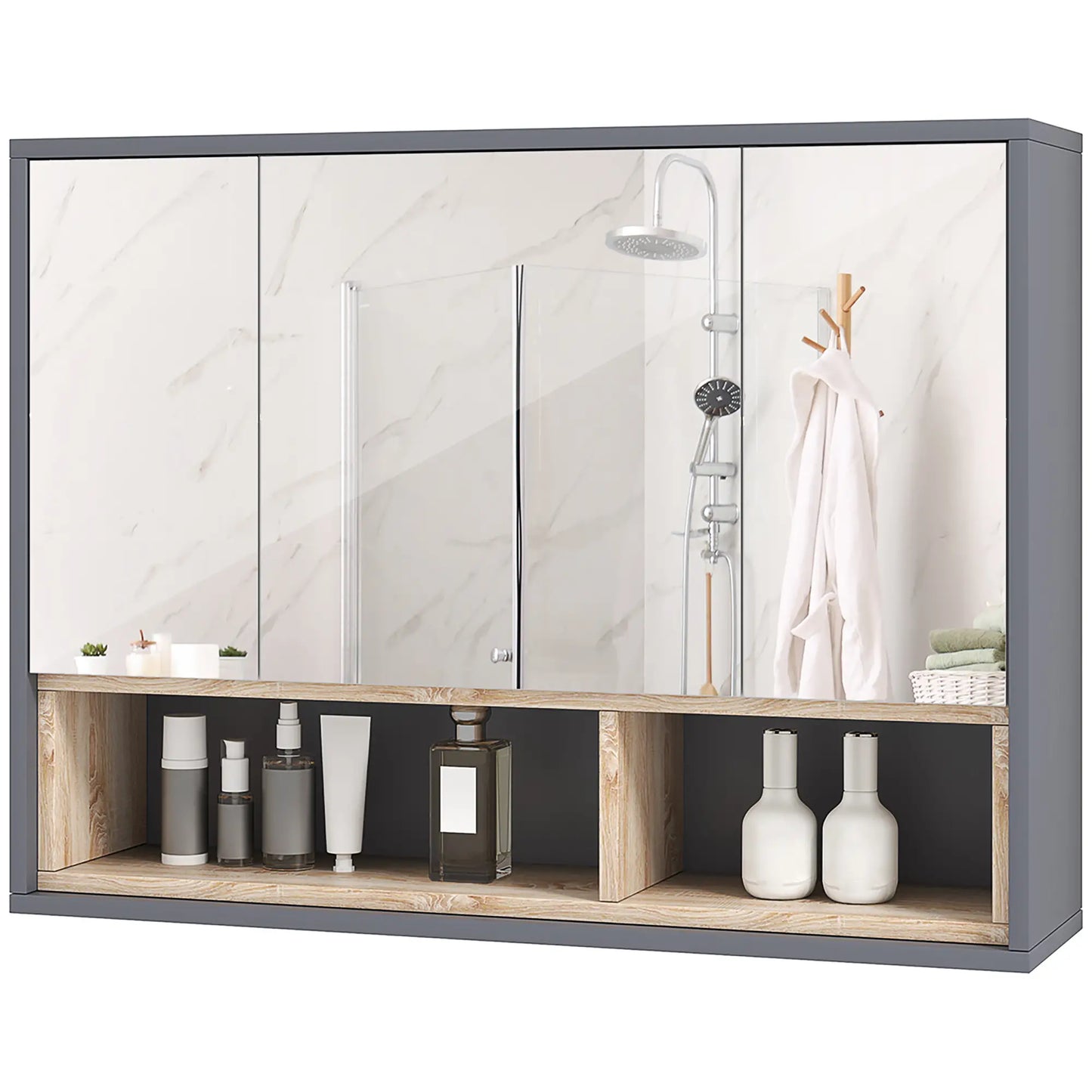 Wall Mounted Medicine Cabinet with Mirror, Shelves, Grey Mirror Medicine Cabinets Grey at Gallery Canada