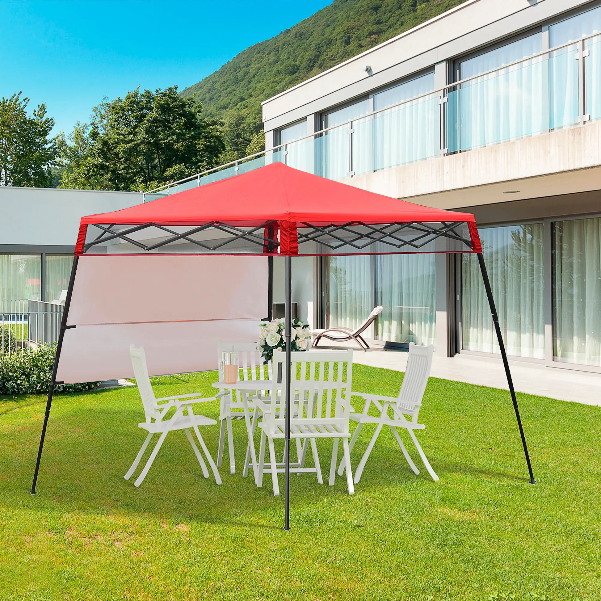 7' x 7' Foldable Gazebo Tent, Adjustable Legs, Black, Red Pop Up Canopies at Gallery Canada