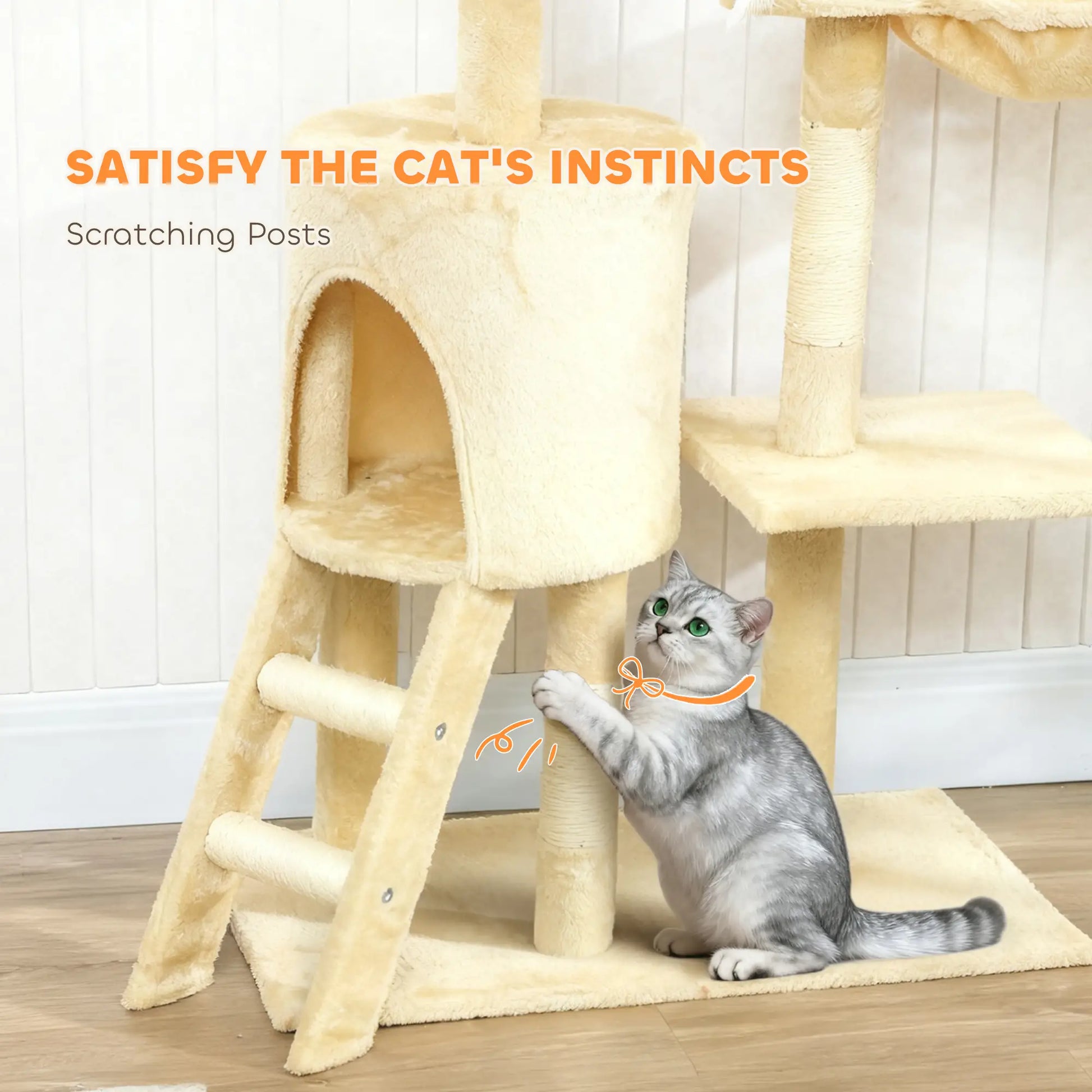 53 Inch Cat Tree Tower, Kitten Activity Centre, Beige Cat Towers at Gallery Canada