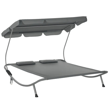 Double Patio Lounger, Adjustable Canopy, Headrest Pillows, 2 Wheels, Grey Lounger Chairs Grey at Gallery Canada