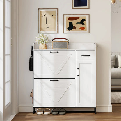 Farmhouse Shoe Storage Cabinet, Holds 12 Pairs, Adjustable Shelves, White Shoe Storage Cabinets & Racks at Gallery Canada