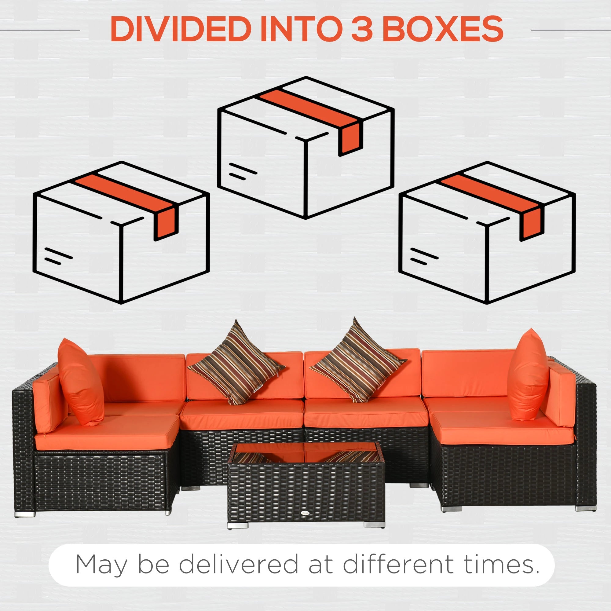 7pcs Garden Wicker Sectional Set, Tea Table, Patio Rattan Sofa, Cushion, Outdoor Deck, Orange Patio Furniture Sets at Gallery Canada