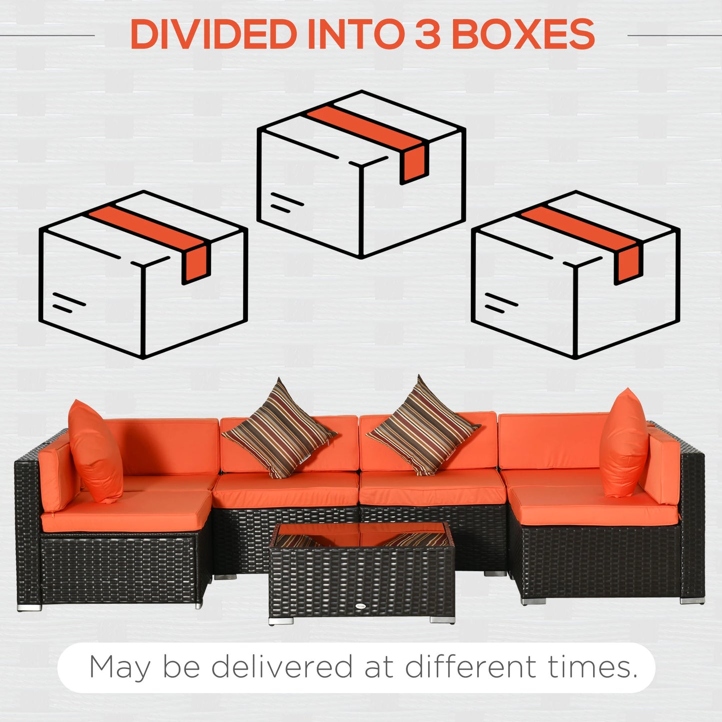 7pcs Garden Wicker Sectional Set, Tea Table, Patio Rattan Sofa, Cushion, Outdoor Deck, Orange Patio Furniture Sets at Gallery Canada