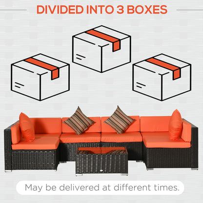 7pcs Garden Wicker Sectional Set, Tea Table, Patio Rattan Sofa, Cushion, Outdoor Deck, Orange Patio Furniture Sets at Gallery Canada