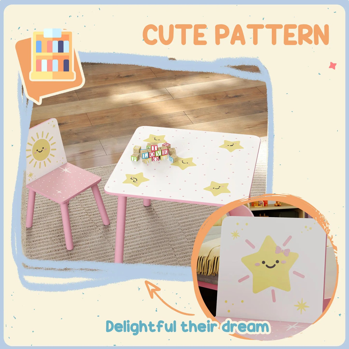 Kids Table And Chair Set, 3-Piece, Star Pattern, Ages 3-8, Pink Kids Table Sets at Gallery Canada