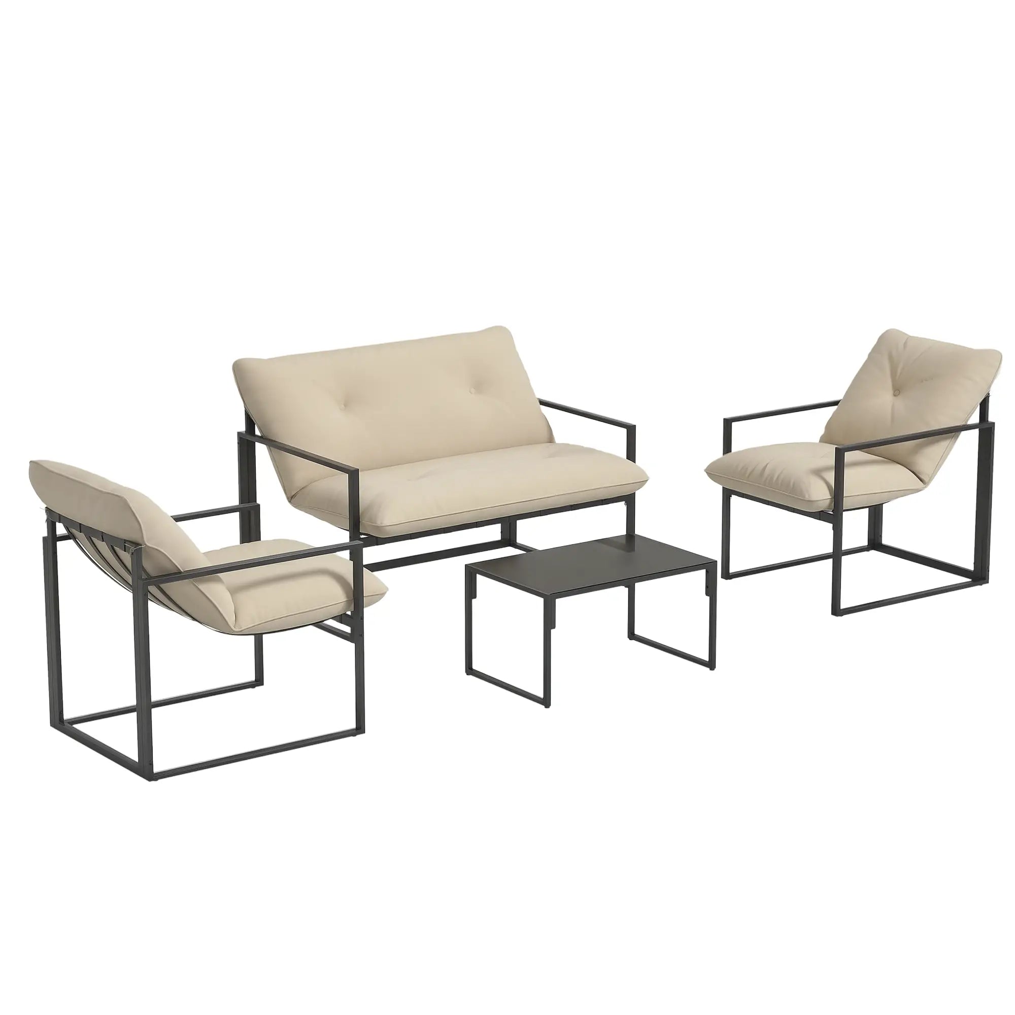 4pc Outdoor Furniture Set, Patio Conversation Set, Tempered Glass Table, Beige Patio Furniture Sets Grey, Beige, Black at Gallery Canada