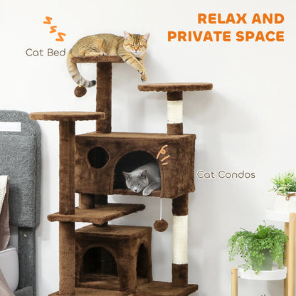 54" Cat Tree, Multi-Level Tower With Scratching Posts, Light Brown