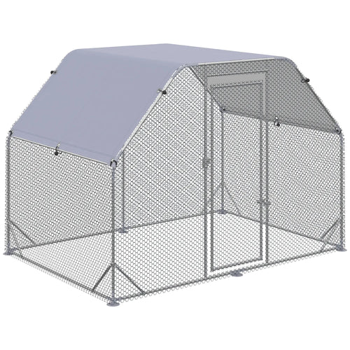 Large Metal Chicken Coop, Walk-In Poultry Enclosure, 9.2' x 6.2' x 6.5', Silver