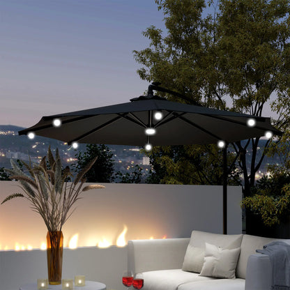 8.8FT Cantilever Patio Umbrella, Solar LED Lights, Crank Handle, Grey Offset Cantilever Umbrellas at Gallery Canada