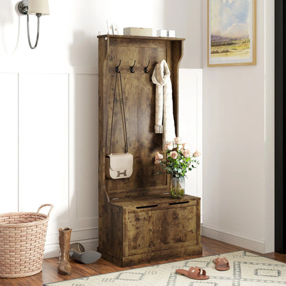 Hall Tree With Coat Rack, Shelf, Shoe Storage, Bench Seat, 4 Hooks, Rustic Brown Clothing Storage at Gallery Canada
