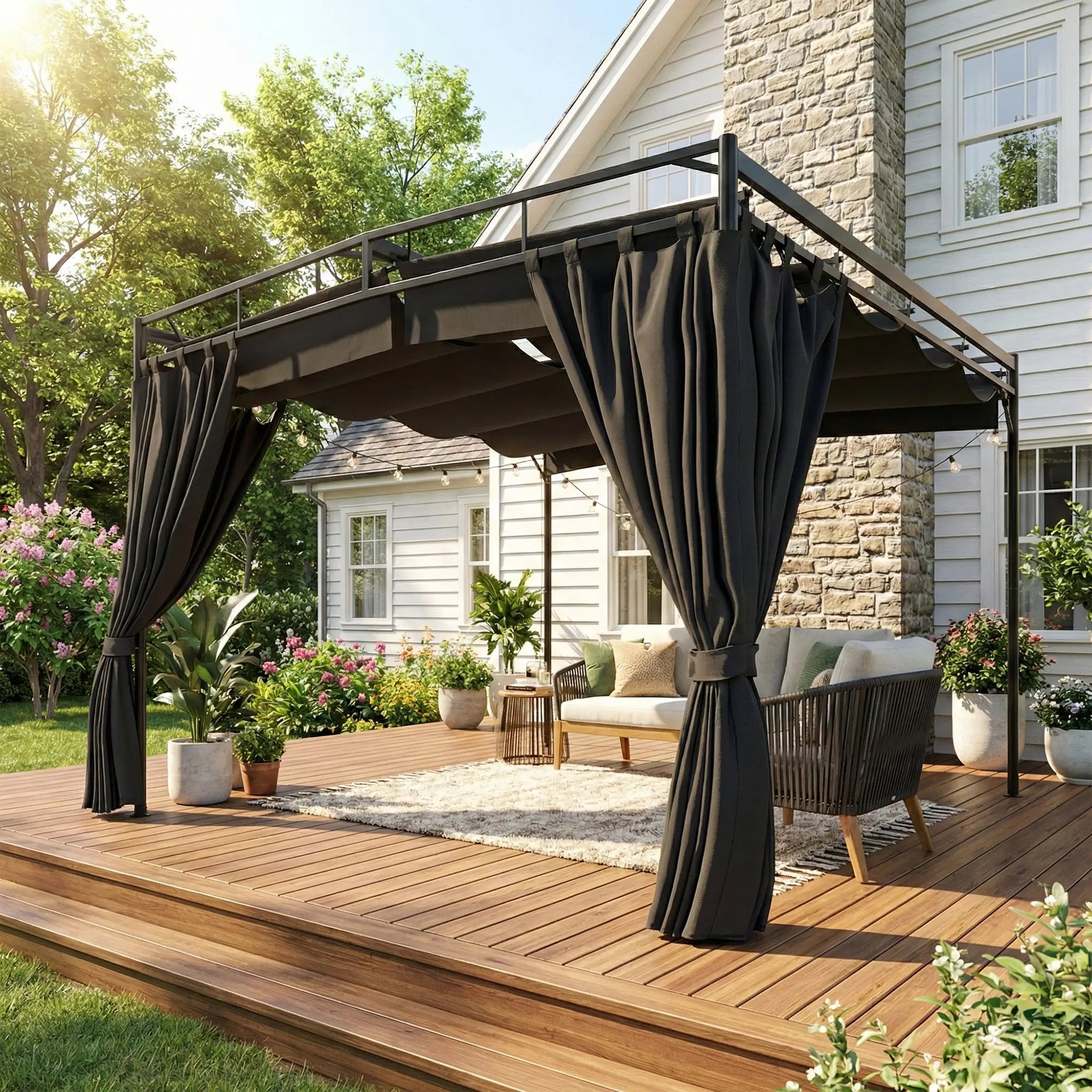 10' x 10' Retractable Pergola Canopy, Metal Garden Gazebo Sun Shade Pergolas at Gallery Canada
