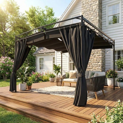 10' x 10' Retractable Pergola Canopy, Metal Garden Gazebo Sun Shade Pergolas at Gallery Canada