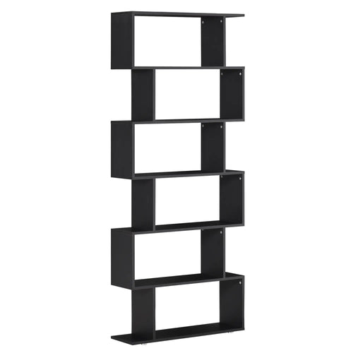Wooden S Shape Bookcase, 6 Shelves, Storage Display, Home Office