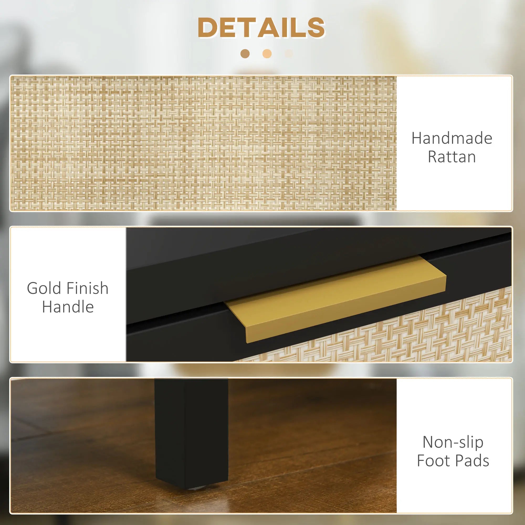 Boho Nightstand, Rattan Drawer, Open Shelf, Bedside Table, Black Bedside Tables at Gallery Canada