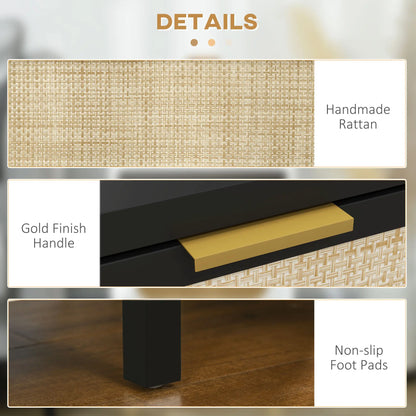 Boho Nightstand, Rattan Drawer, Open Shelf, Bedside Table, Black Bedside Tables at Gallery Canada