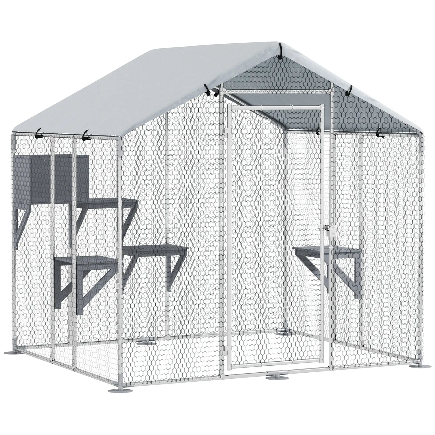 79" Extra Large Metal Outdoor Catio, Waterproof Cover, Resting Box, 4 Platforms Outdoor Cat Enclosures Silver at Gallery Canada