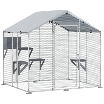 79" Extra Large Metal Outdoor Catio, Waterproof Cover, Resting Box, 4 Platforms Outdoor Cat Enclosures Silver at Gallery Canada