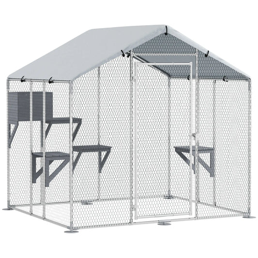 79" Extra Large Metal Outdoor Catio, Waterproof Cover, Resting Box, 4 Platforms Outdoor Cat Enclosures Silver at Gallery Canada