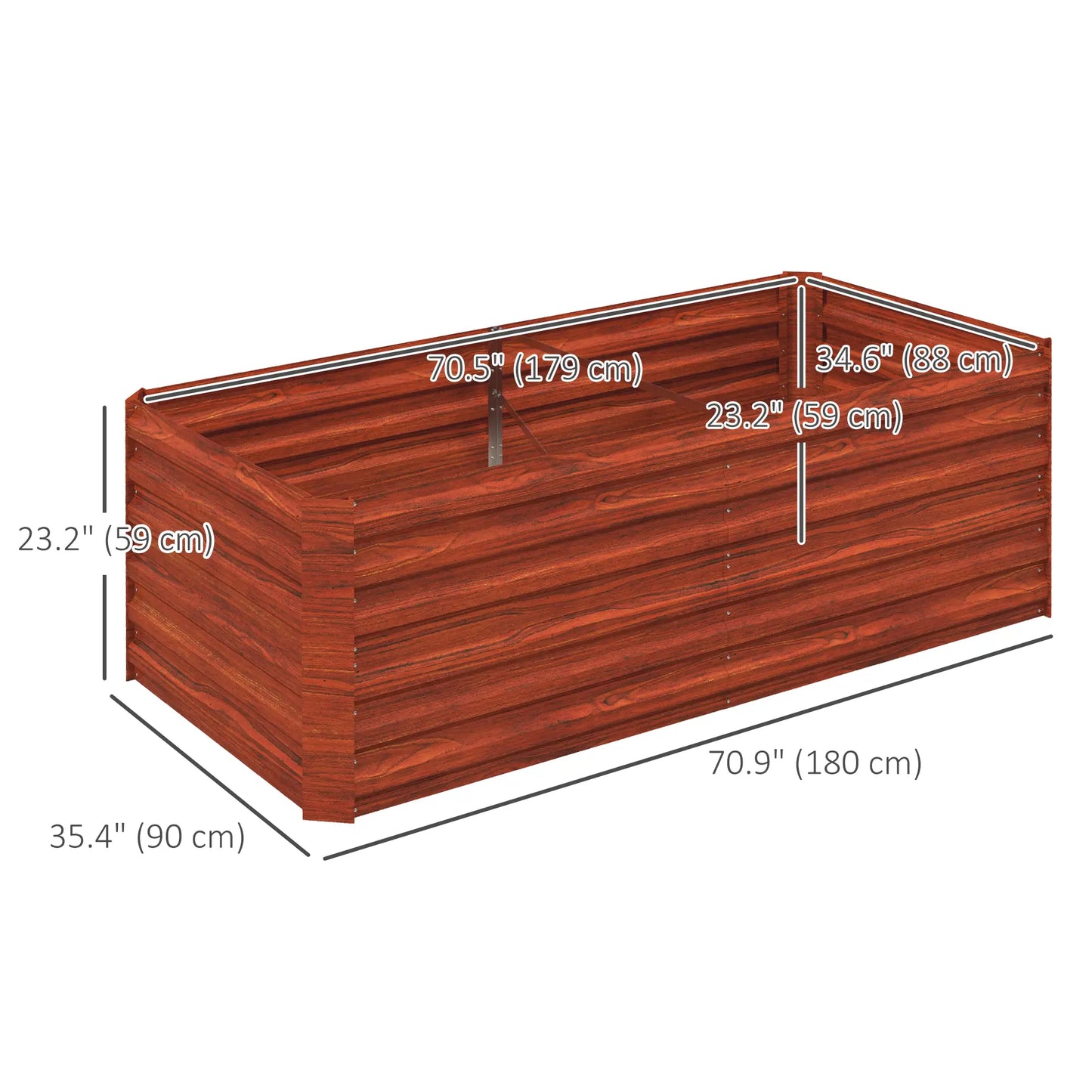 Galvanized Raised Garden Bed, Steel Planter, 71" x 35" x 23", Rustic Brown, Brown Raised Garden Beds at Gallery Canada