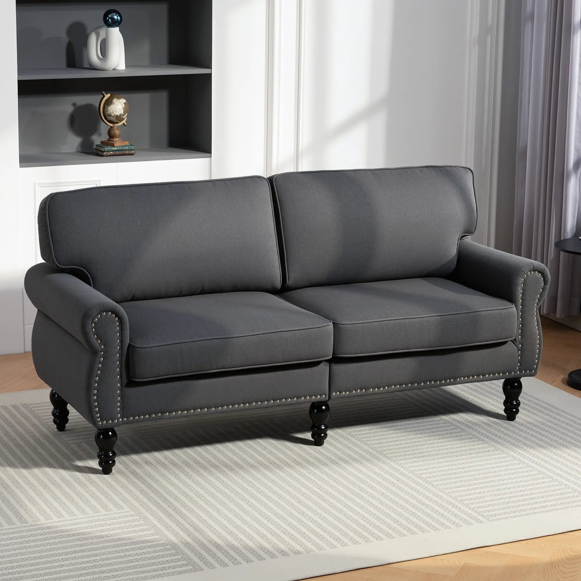 Midback Double Sofa, Sponge Padding, 2 Seater, Rubber Wood Leg, Dark Grey 2-Seater Sofas at Gallery Canada