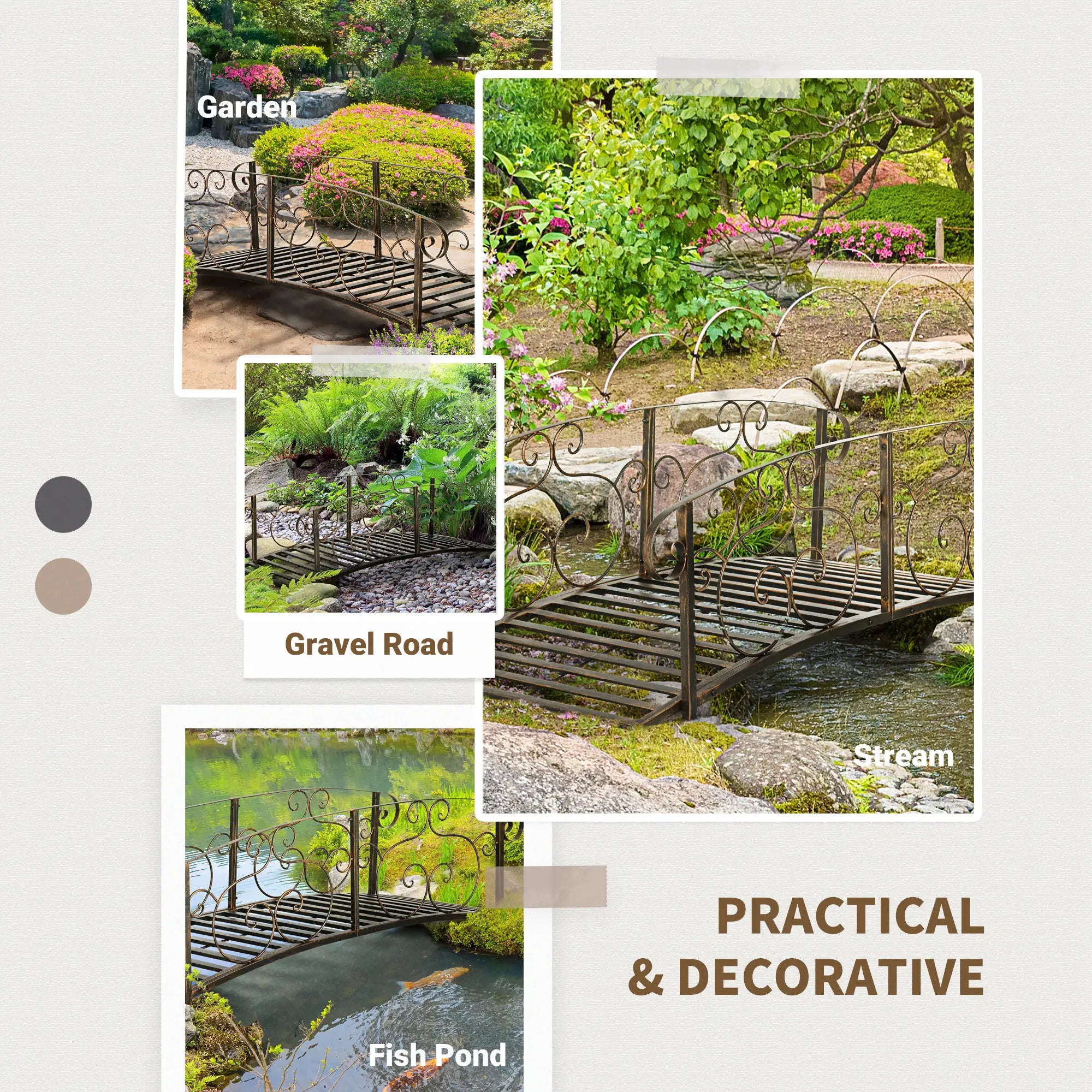 6FT Steel Garden Bridge, Decorative Arc Landscaping Bridge, Brown Garden Bridges at Gallery Canada