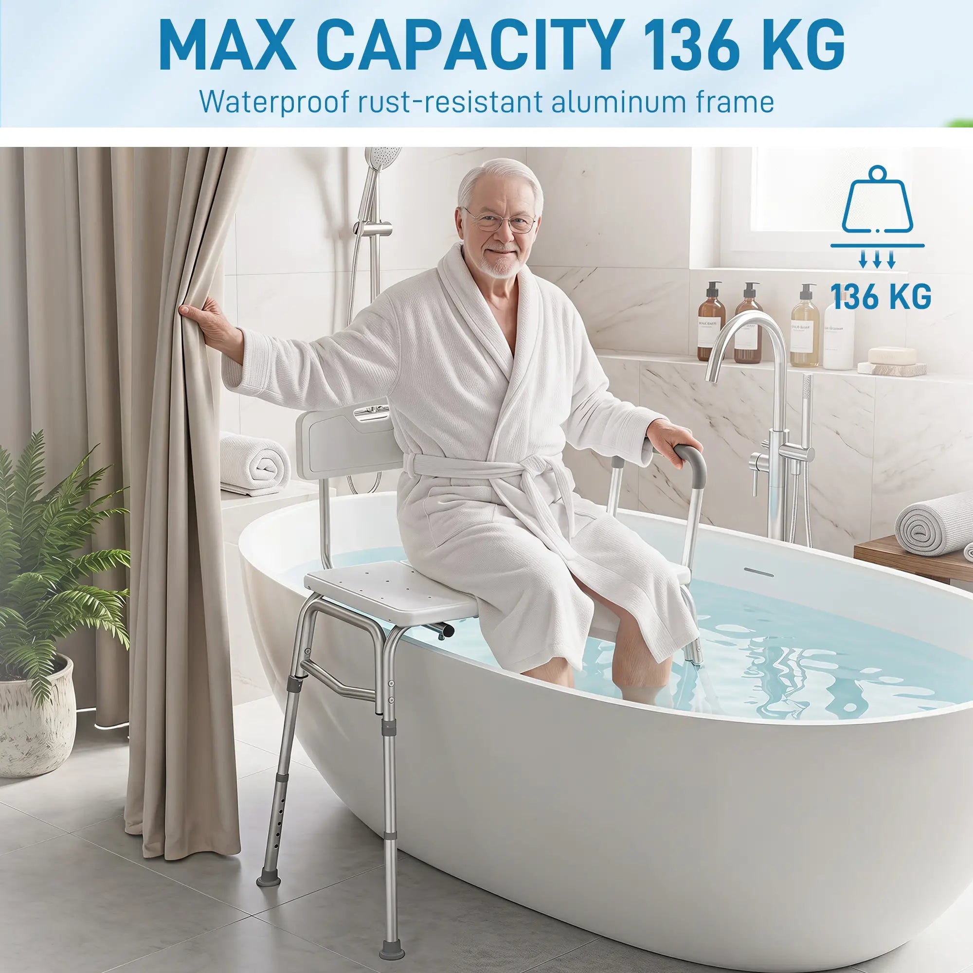 Tub Transfer Bench with Arm, Back, Shower Chair, White Bath Chairs at Gallery Canada