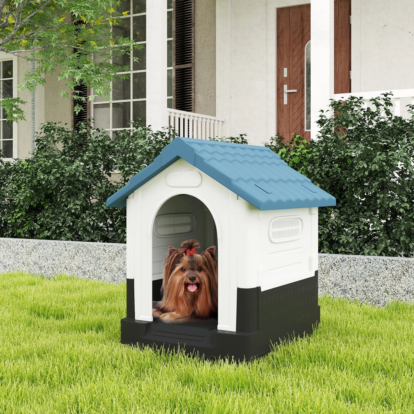 Outside Dog Kennel House, Miniature Dogs, 64.5 x 57 x 66cm, Blue