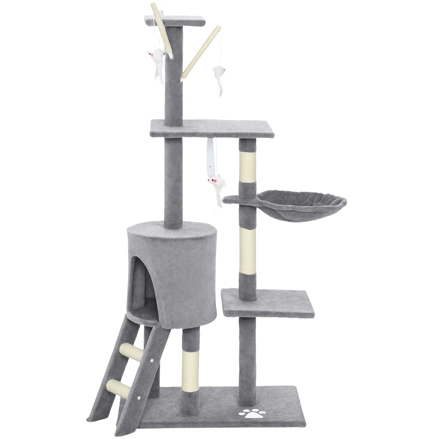 53" Cat Tree Tower, Scratching Posts, Condo, Hammock, Grey Cat Trees Grey at Gallery Canada
