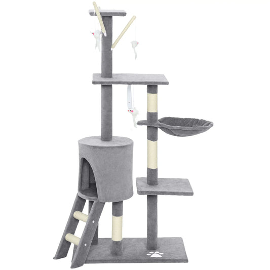 53" Cat Tree Tower, Scratching Posts, Condo, Hammock, Grey Cat Trees Grey at Gallery Canada