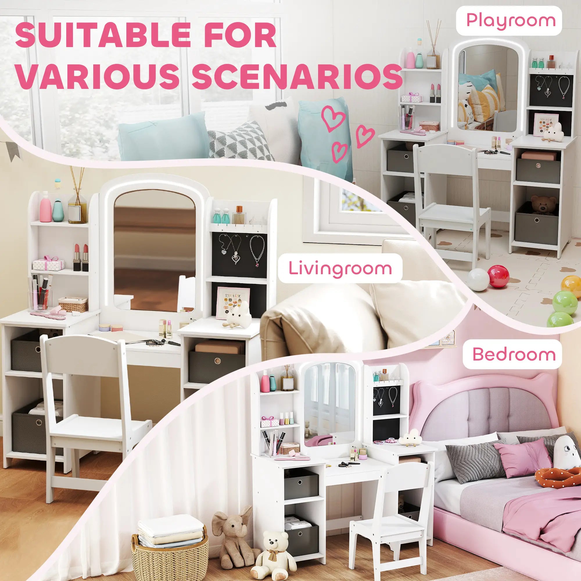 Kids Vanity Table And Chair Set With Lighted Mirror, White Kids Bedroom Furniture at Gallery Canada