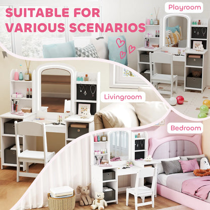 Kids Vanity Table And Chair Set With Lighted Mirror, White Kids Bedroom Furniture at Gallery Canada