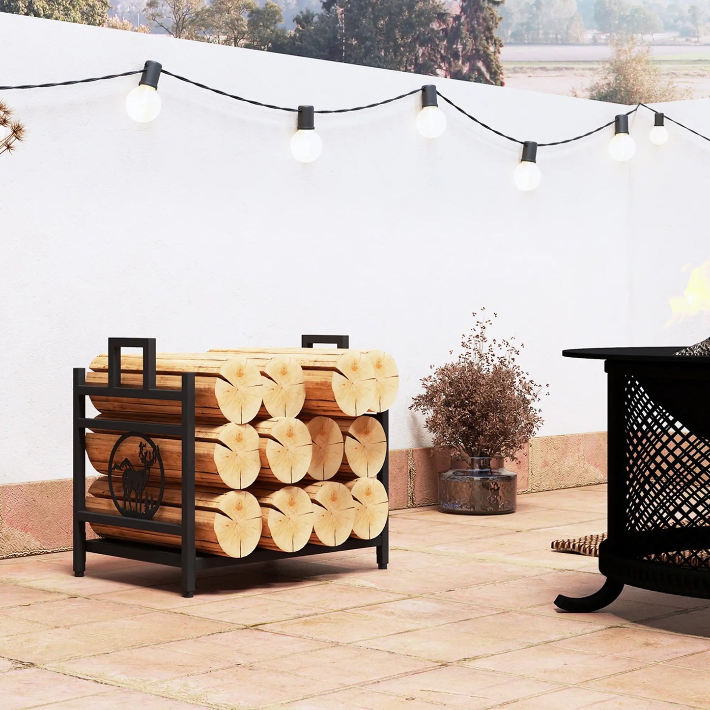 Decorative Firewood Rack, Steel Log Holder, 19.7" x 13.4" x 17.7", Black Firewood Racks at Gallery Canada