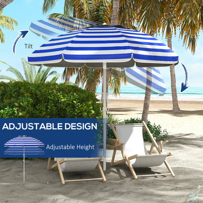 5.7' Travel Beach Umbrella, Adjustable Height, Blue and White