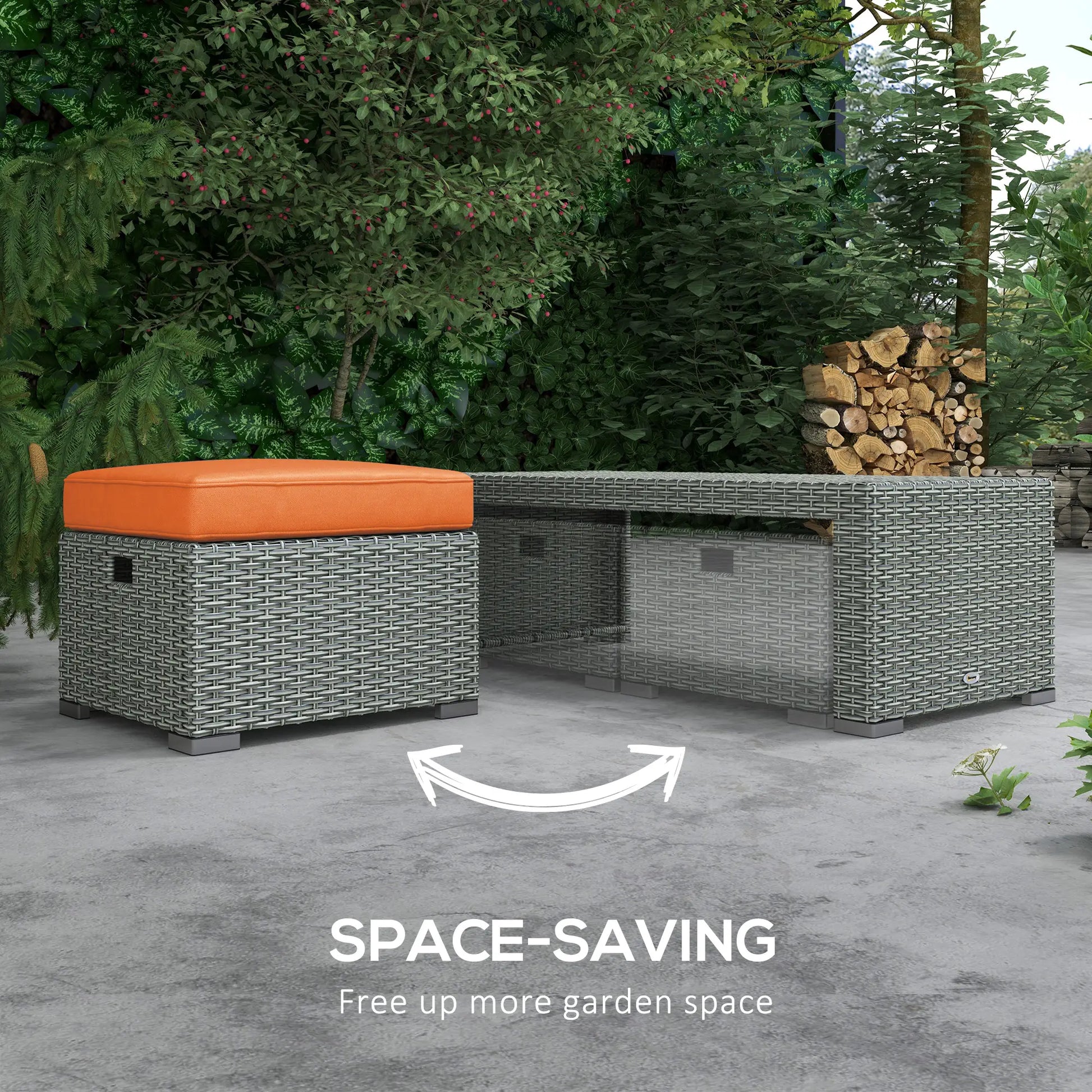 6-Piece PE Wicker Patio Sectional Set, Sofa, 2 Chairs, 2 Footstools, Table, Orange Patio Furniture Sets at Gallery Canada