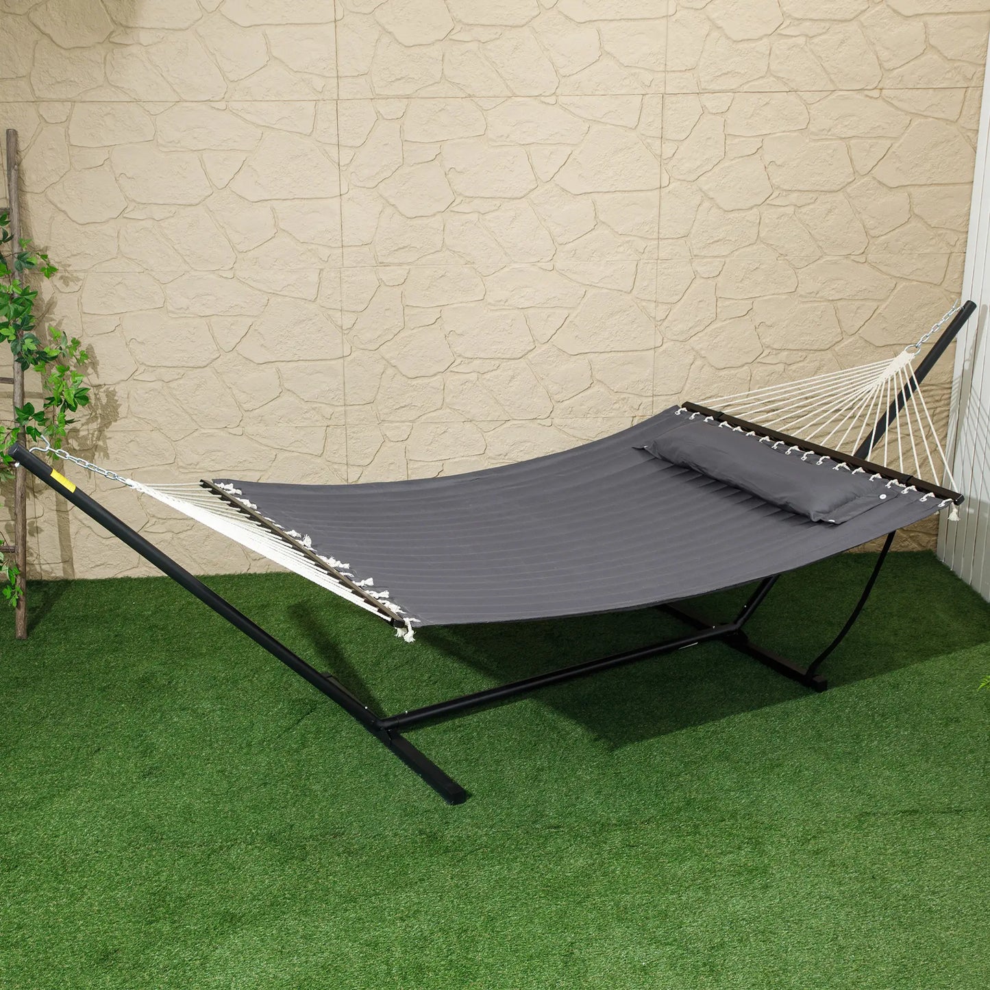 2 Person Quilted Hammock with Stand, Pillow, Spreader Bars, Dark Grey Camping Hammocks at Gallery Canada