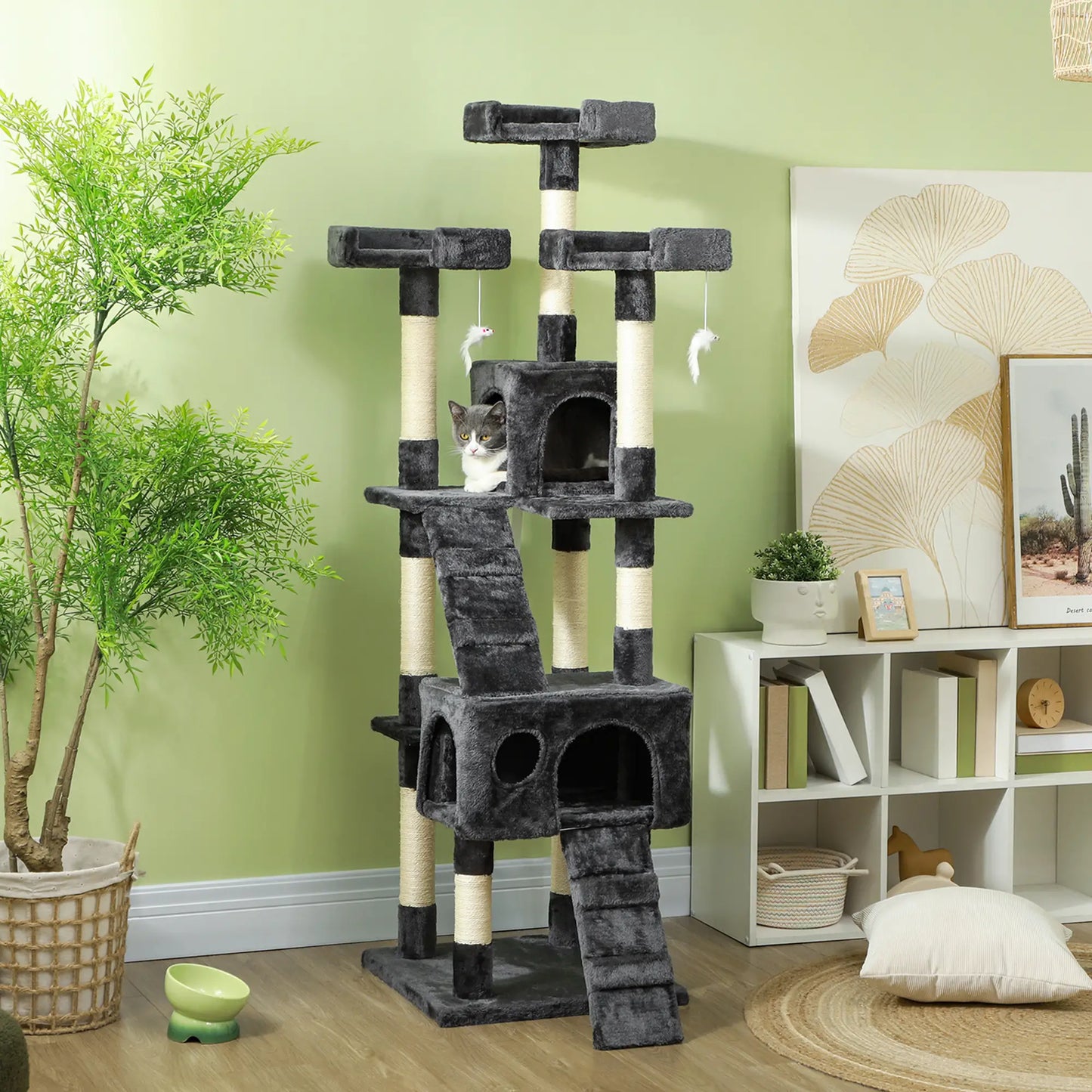 68-Inch Multi-Level Cat Scratching Tree, Kitty Activity Center, Grey Cat Towers at Gallery Canada