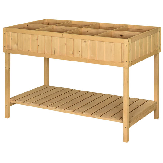 43.25" x 18" x 30" Raised Garden Bed, Wooden Plant Stand with 8 Grid Box, Storage Shelf for Outdoor, Natural Wood Colour at Gallery Canada